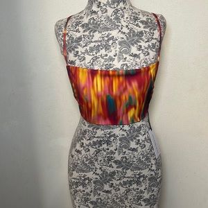 NWT WeWoreWhat Rainbow Tie Dye Ruched Open Back Bandeau Top